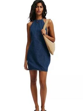 Cotton On Dark Blue Halter Denim Mini Dress size2